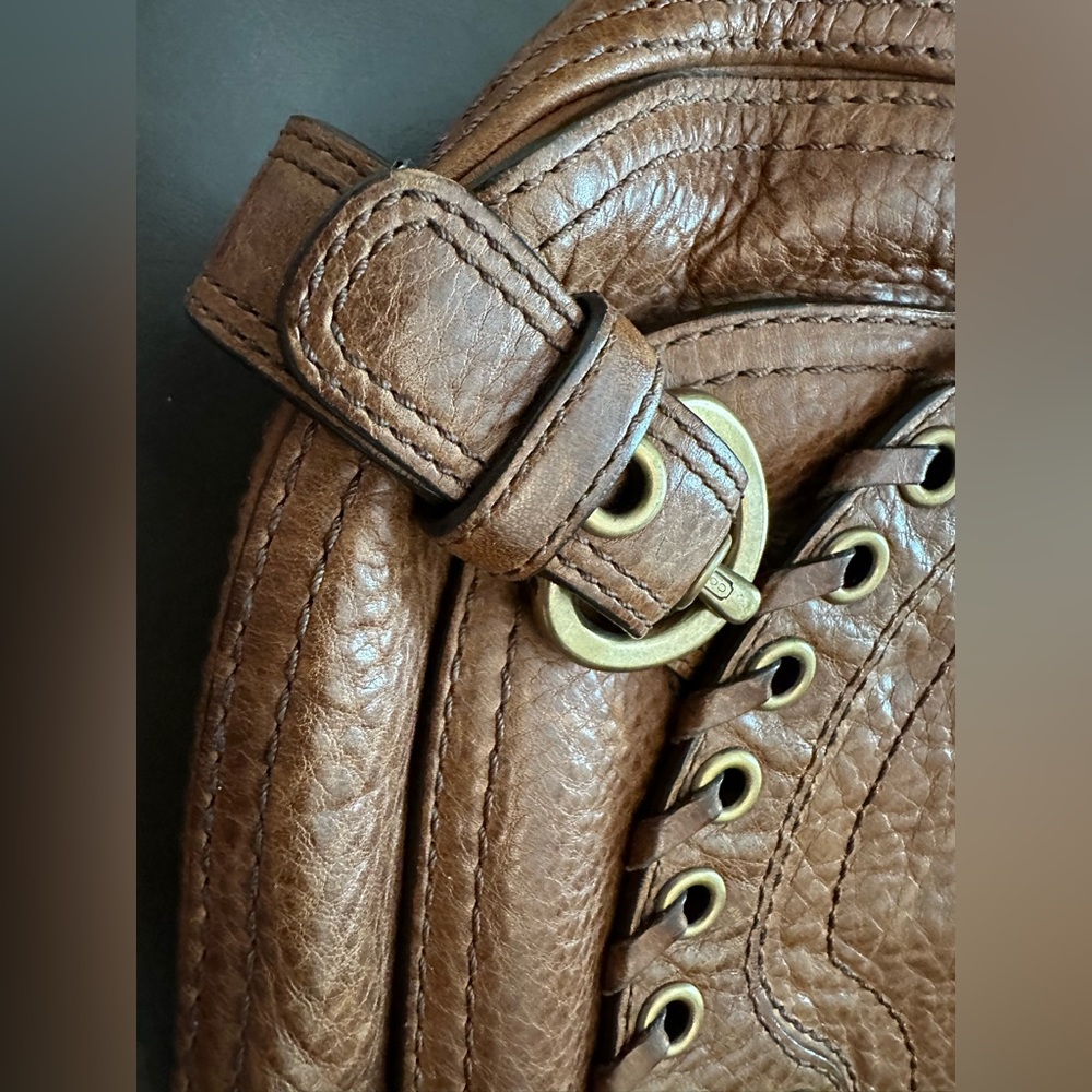 Vintage Coach Tobacco Abbey Lace Flap Pebbled Leather Satchel Hobo Style 10971 - Picture 6 of 13